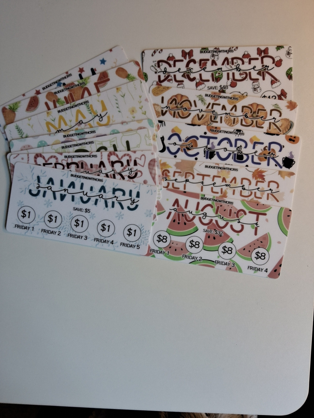 Funds-Tastic Friday Monthly Themed Savings Tracker Cards budgetingwithchris
